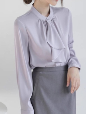 Ascot-Like Collar Satin Blouse