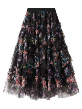 Floral Chiffon Ruffled Long Skirt
