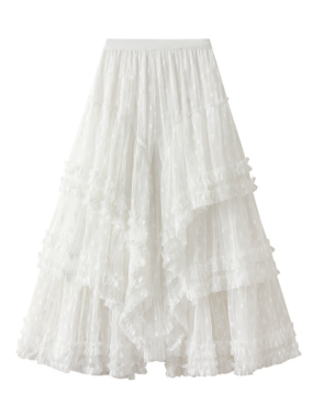 Curtain Ruffled Swiss Dot Tulle Skirt