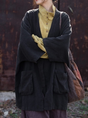 Loose Open Fit Ramie Jacket with Side Pockets