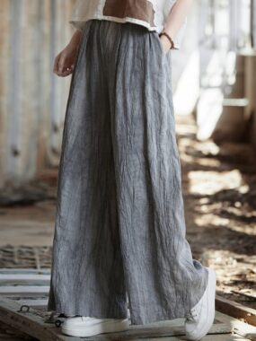 Wrinkled Ramie Cloth Wide Leg Pants