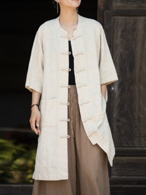 Ethnic Mao Plain Ramie Jacket