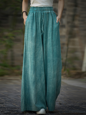 High Waist Loose Washed Ramie Blend Pants