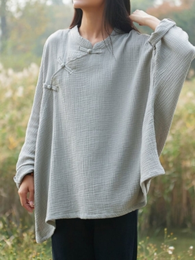 Linen Blend Batty Ethnic Cross Design with Mao Collar