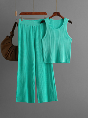 Knit Ribbed Tank Top with Wide Pants