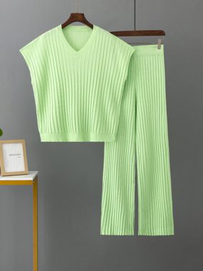 Wide Drop Sleeve Top and Pants Knit Set