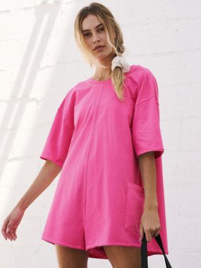 Loose Basic Tshirt Shorts Jumpsuit