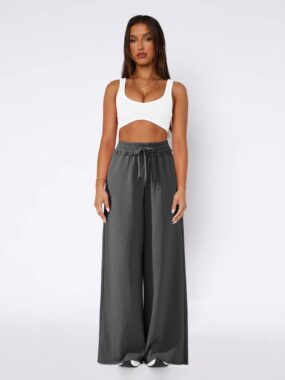 Wide Legged Pants with Ribbed Waistband