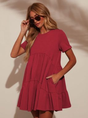 Simple Tiered Short Sleeve Sundress