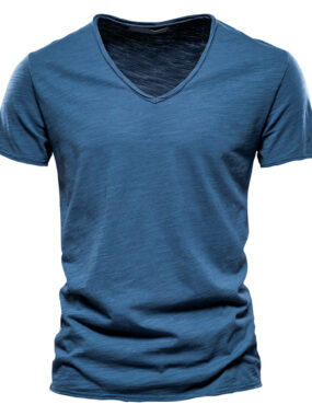 Basic Deep V Unfinished Collar T-shirt