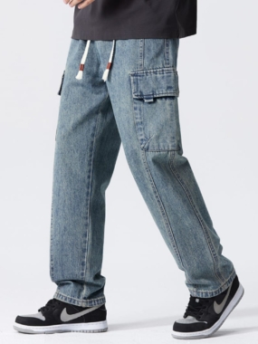 Loose Fit Cargo Denim Pants