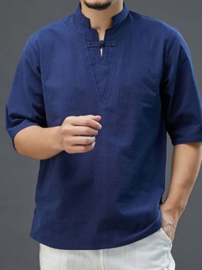 One-Button V-Neck Breathable T-Shirt