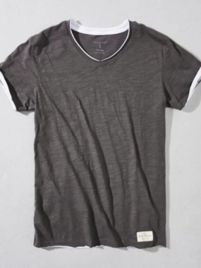 Color Contrast V-Neck Basic T-Shirt