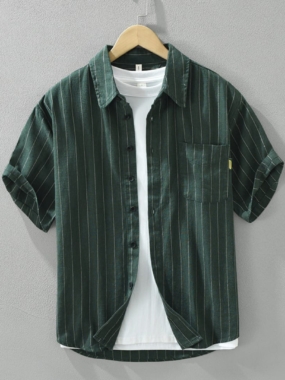 Short Sleeve Striped Linen Shirt