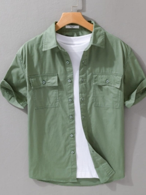 Plain Short Sleeve Shirt with Pockets
