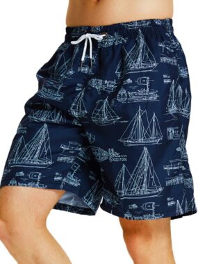 Sailboat Pattern Navy Swim Tunks