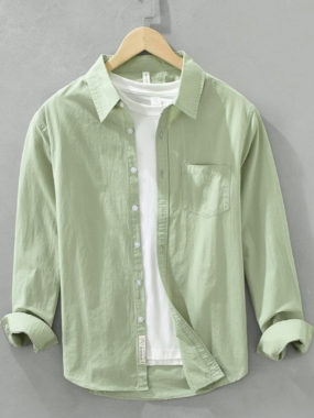Long Sleeve Pure Cotton Solid Color Shirt