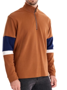 Colorblocked Long Sleeve Half Zipper Collar Sweatshirt