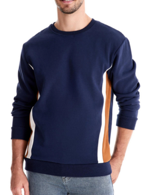 Round Neck Sweatshirt with Coated Stripes on the Sides