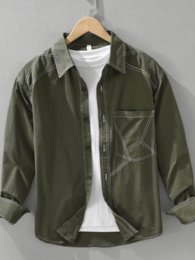 Long Sleeve Contrast Stitching Cotton Shirt