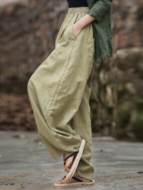 Cotton Linen Loose Elastic Waist Pants