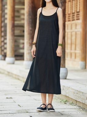 Straight Cut Boho Dress with Thin Straps