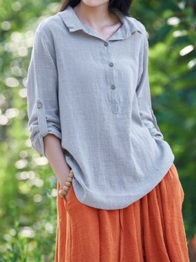 Henley Buttons Loose Blouse