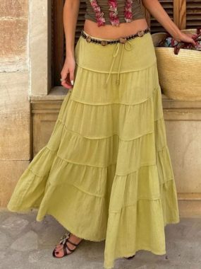 Frilled A-line Bohemian Long Skirt