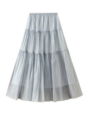 Crinkled Chiffon Tired Midi Skirt
