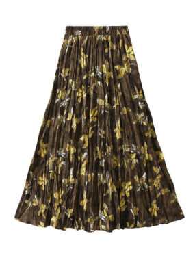 Floral Printed Wrinkled Midi Skirt with Hidden Pockets