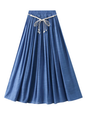 Basic Flared Midi Skirt with Boho Rope Belt
