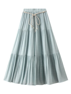 Ruffled Sheer Midi Skirt with Boho Rope Belt
