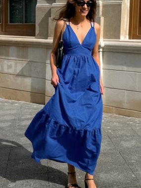 Peasant Maxi Dress with Back Criss Cross