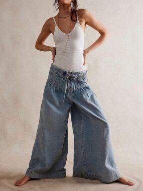 Pleated Baggy Denim Pants