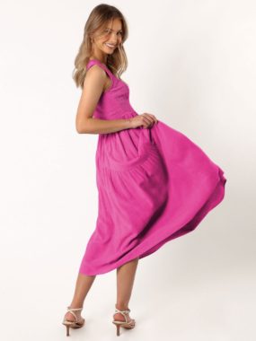 Smocked Dress with Asymmetrical Hem