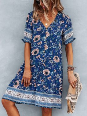 Scarf Print Floral Medium Length Tunic