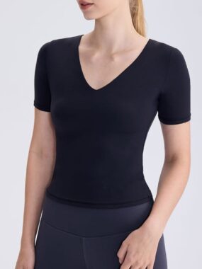 V-Neck Slim Fit Stretchy Yoga T-Shirt