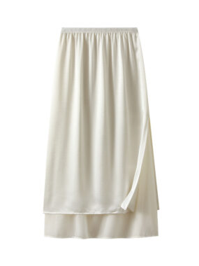 Faux Two-Piece Satin Midi Skirt