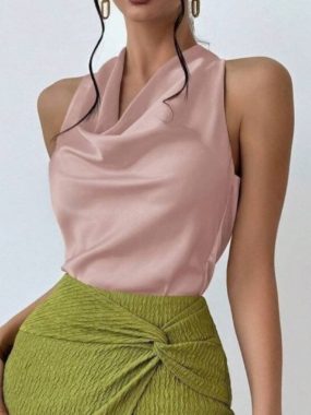Draped Sleeveless Satin Top