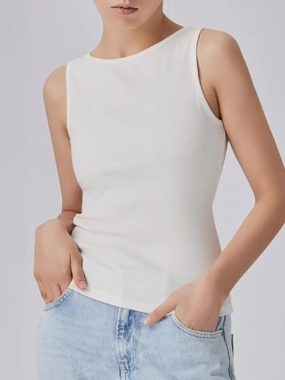 Boat Collar Cotton Sleeveless Ribbed Top