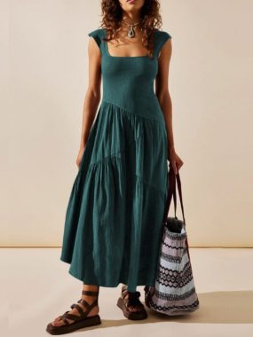 Geo Sleeveless Backless Pleated Maxi Dress