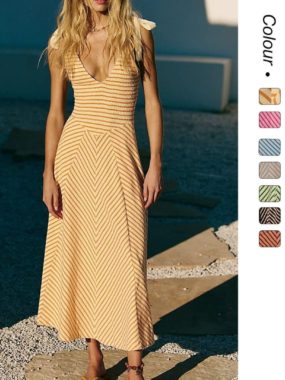 Striped Thin Strap V-Neck Sundress