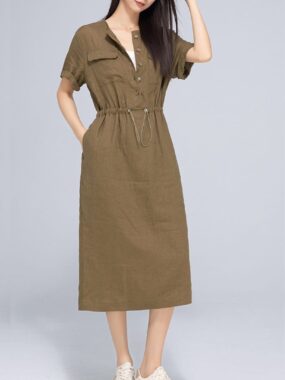 Short Sleeve Buttons-Up Dress