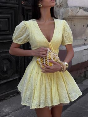 Lace Cotton V-Neck Mini Dress