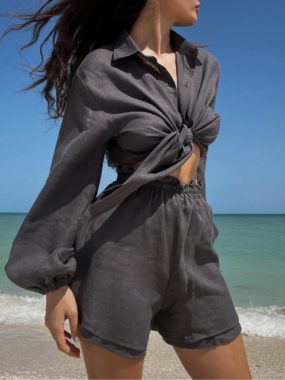 Cotton Puff Sleeve & Ruffled Shorts Set