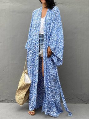 Floral Beach Leopard Print Cardigan Coverup