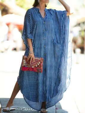 Button Up Long Loose Shirt Dress