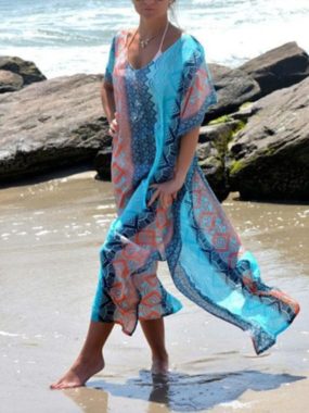 Loose Fit Long Beach Cover-Up with Slits