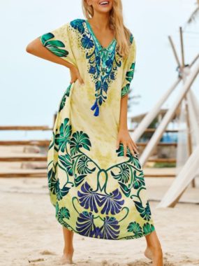 Rayon Printed V-Neck Slip Robe