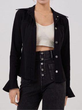 Elastic Denim Long Sleeve Blouse